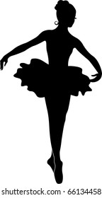 Black silhouette of the young ballerina. Isolated on a white background.