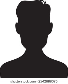 Black silhouette of a young man s bust, facing forward, isolated on a white background, representing anonymity, identity, and masculinity
