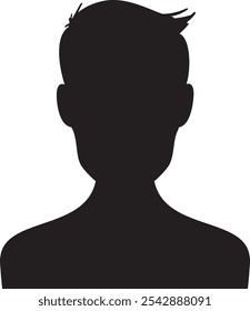 Black silhouette of a young man with short hair, facing forward, bust portrait, isolated on white background, ideal for profile pictures or avatars