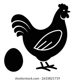 Black silhouetted hen laying egg farm animal graphic