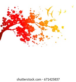  black silhouette,flowers tree , on a white