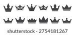 Black silhouettes of 10 different crowns arranged in two rows on a white background, showcasing various crown designs