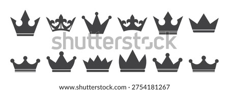Black silhouettes of 10 different crowns arranged in two rows on a white background, showcasing various crown designs