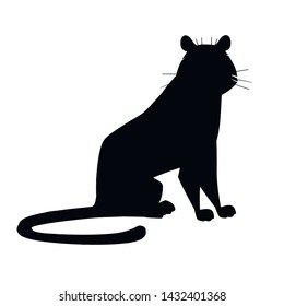 Black silhouettes adult big red tiger sit on ground wildlife and fauna theme cartoon animal design flat vector illustration isolated on white background