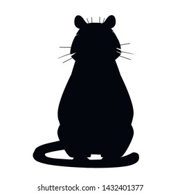 Black silhouettes adult big red tiger sit on ground wildlife and fauna theme cartoon animal design flat vector illustration isolated on white background front view