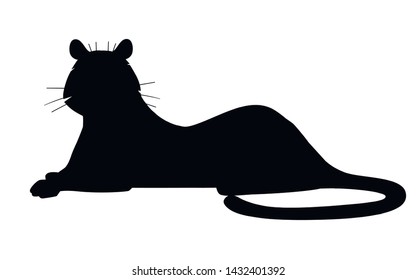 Black silhouettes adult big red tiger lies on ground wildlife and fauna theme cartoon animal design flat vector illustration isolated on white background