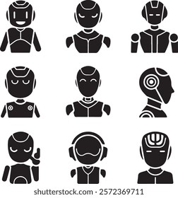 Black Silhouettes of AI Assistants Bundle for Creative Design and Professional Projects.