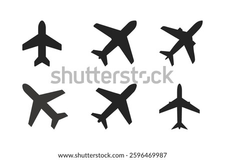 Black Silhouettes of Airplanes in Various Designs and Shapes	