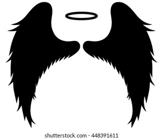 Black silhouettes of angel wings, vector, illustration, isolated, background