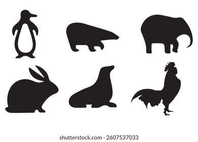 black silhouettes of animals set 