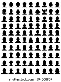 Black silhouettes of avatar portrait, vector