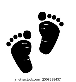 black silhouettes of baby footprints on a white background. There are two baby footprints facing different directions, with the toes clearly visible. The design is simple and minimalist, making it sui