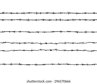 Black silhouettes of barbed wire on a white background, vector