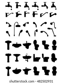 Black silhouettes of bathroom elements, vector