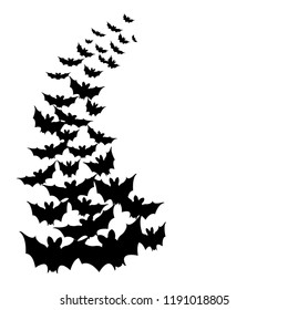 
Black silhouettes of bats for Halloween flying on white background
