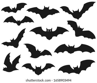 Black Silhouettes Bats Isolated On White Stock Vector (Royalty Free ...