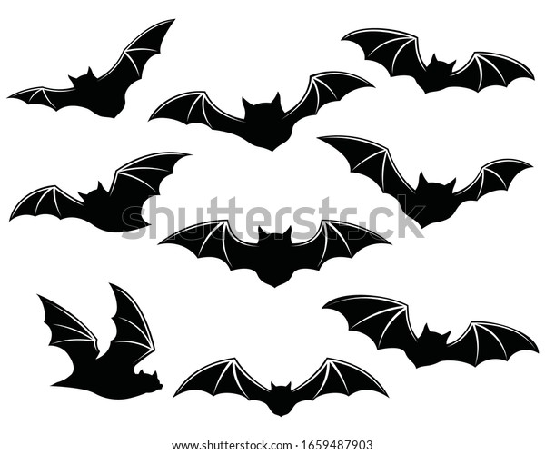 Black Silhouettes Bats Isolated On White Stock Vector (Royalty Free ...