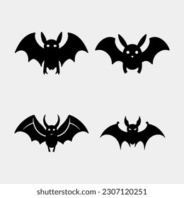 Black silhouettes of bats set isolated on white background