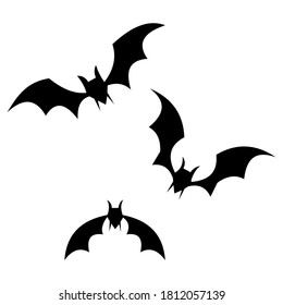 Black silhouettes of bats set on white background