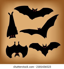 Black silhouettes of bats set on white background.