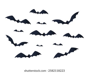 Black silhouettes of bats set on white background.