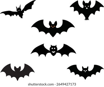 Black silhouettes of bats set on white background.