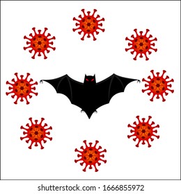 Schwarze Silhouetten Fledermausbild Vektorillustration Die Übertragung von CORONA- und COVID-19-Viren in China.