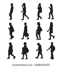 Black Silhouettes of Beautiful Mens and Womens on White Background, Vector illustration.