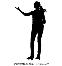 Black silhouettes of beautiful woman with arm raised. Vector illustration.