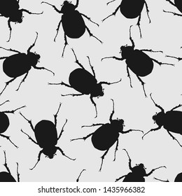 black silhouettes beetles seamless pattern