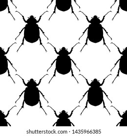 black silhouettes beetles seamless pattern
