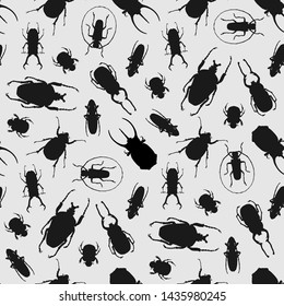 black silhouettes beetles seamless pattern