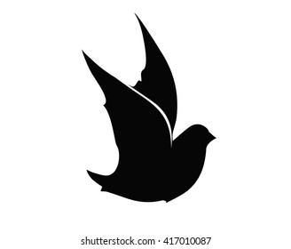 Black silhouettes of bird. Black silhouette of a dove flying. Dove icon vector bird illustration. Dove silhouette vector. Black dove  isolated on white background.