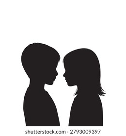 Black silhouettes of a boy and girl facing each other set against