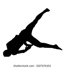 Black Silhouettes breakdancer on a white background.