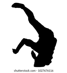 Black Silhouettes breakdancer on a white background.