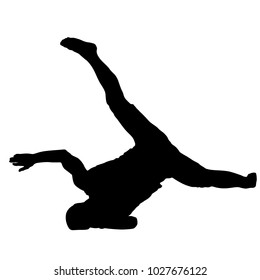 Black Silhouettes breakdancer on a white background.