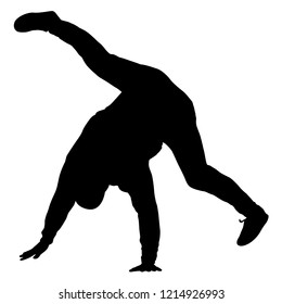 Black Silhouettes breakdancer on a white background