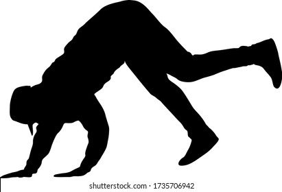 Black Silhouettes breakdancer on a white background