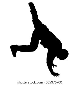Black Silhouettes breakdancer on a white background.