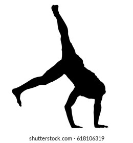 Black Silhouettes breakdancer on a white background.