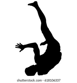 Black Silhouettes breakdancer on a white background.