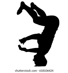 Black Silhouettes breakdancer on a white background.