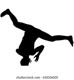 Black Silhouettes breakdancer on a white background.