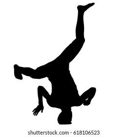 Black Silhouettes breakdancer on a white background.