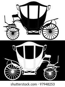 black silhouettes brougham on white and black background