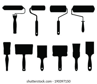 Black silhouettes  of brushes and rollers, vector