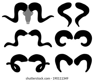Black silhouettes of buffalo horns, vector
