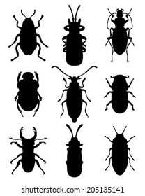 Black silhouettes of bugs, vector