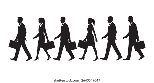 Black Silhouettes Business People Walking Briefcases 1